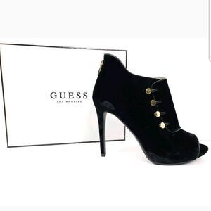 Guess Aby Faux Leather Trim Black Velvet Booties